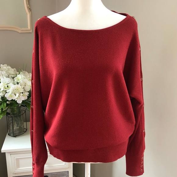 New York & Company Women’s Boatneck Rayon/Nylon Loose Fitting Sweater, Rust Sz S - Picture 1 of 13